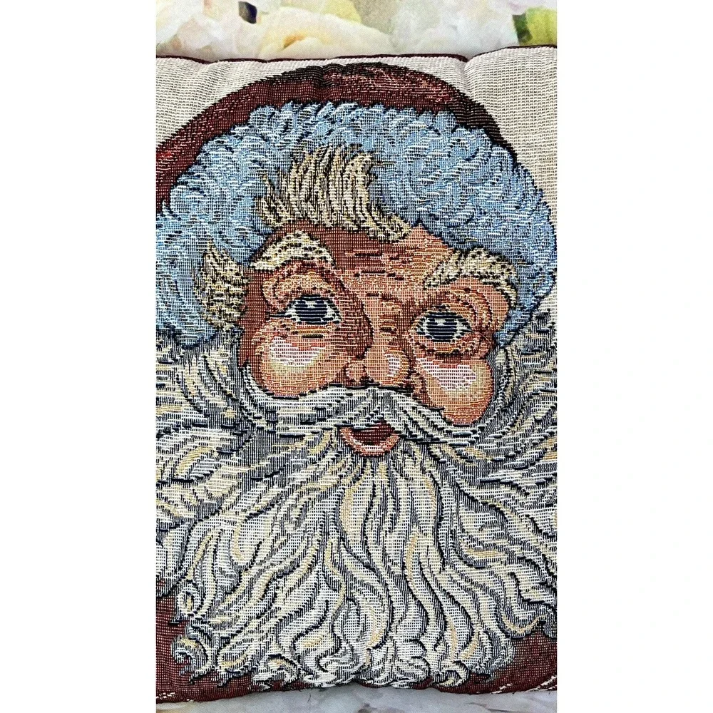 Santa Claus Throw Pillow NEEDLEPOINT Design Christmas 12x12 Vintage Made In USA